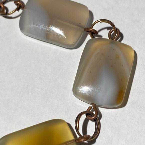 Geometric Earthy Agate Necklace, Rustic Genuine Gemstone Copper Link Necklace - Picture 9 of 12